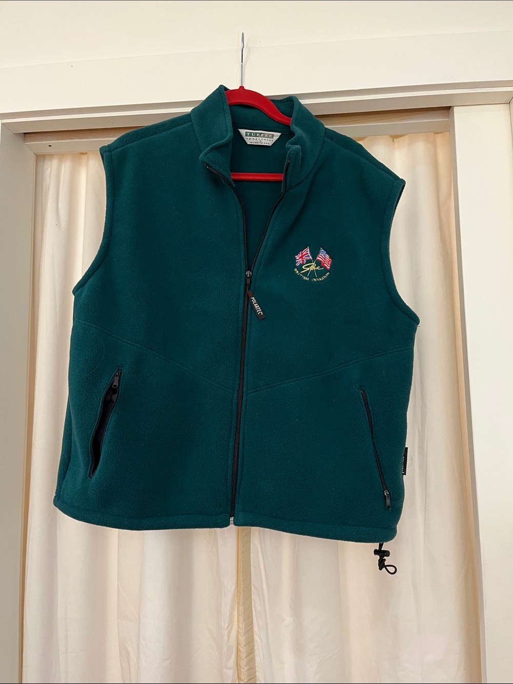 Deep Green Fleece Vest with Flag Embroidery - Outdoor Layering Vest